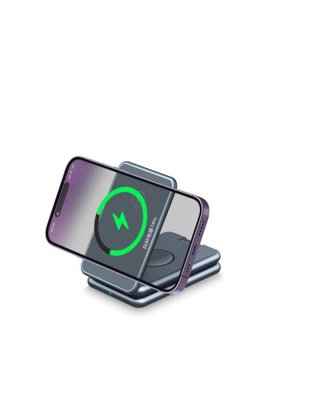Estação de carregamento de liga de alumínio dobrável 3 em 1 para airpods da série iPhone 16/15/14/13/12