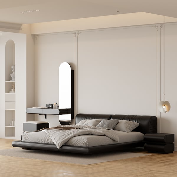 Villa Bedroom Small Black Makeup Vanity Desk With Drawers And LED Lights