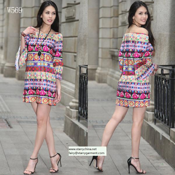 straples printed women dress with balloon sleeve national dresses