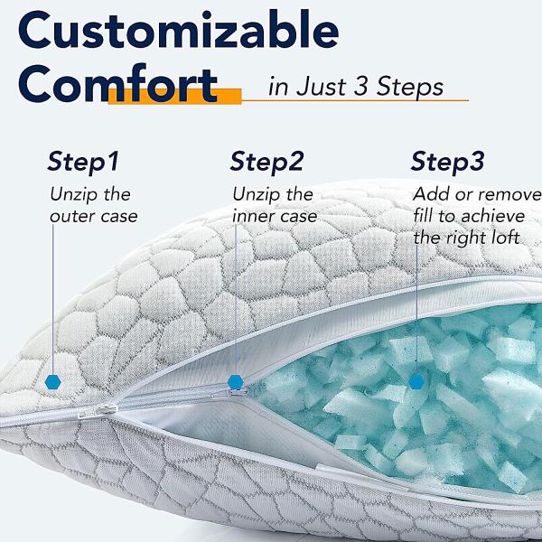 Anti Dust Mite Cooling Gel Pillow Adjustable Bamboo Pillow for Side and Back Sleepers