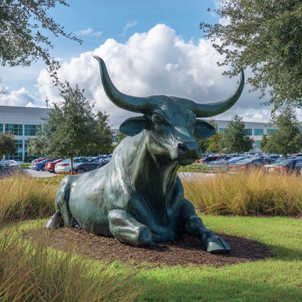 Large Patina Bronze Water Buffalo Sculpture Outdoor Animal Art Display