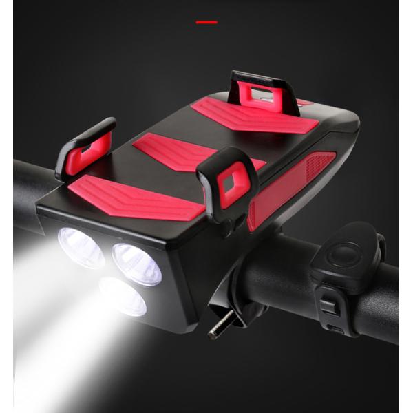USB Rechargeable LED Bike Headlight Bike Horn Phone Holder Powerbank for Night Riding