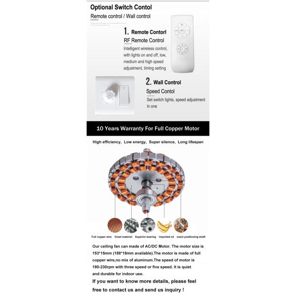 1110mm 65w 44inch Copper Motor Ceiling Fan