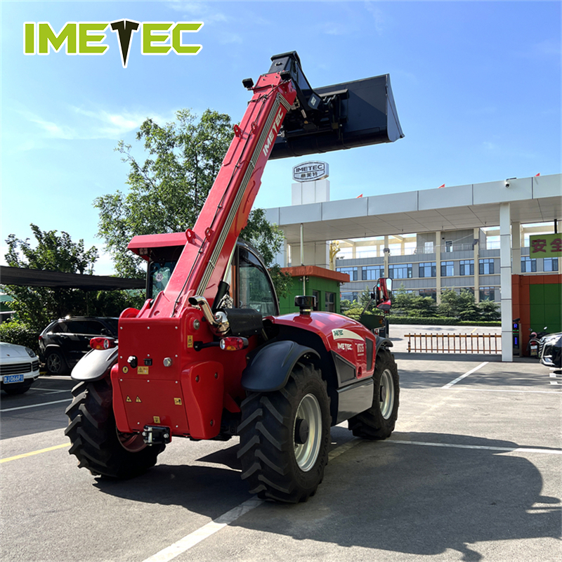 IMETEC Electric Telescopic Handler Forklift Rubber Off Road Tires 4 Wheel Steering