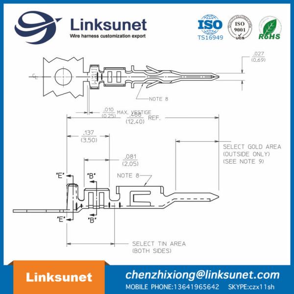 MOLEX 43031 - 0001 , 20 - 24 AWG Male Crimp Terminal With Tin Plated Phosphor Bronze Contact