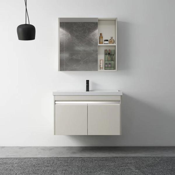 Aluminum Modern Bathroom Floating Vanity Set with Customized Size Washbasin Cabinet