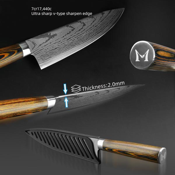 Kitchen knife Chef Knives Japanese 7CR17 440C High Carbon Stainless Steel Imitation Damascus Sanding Laser Knife