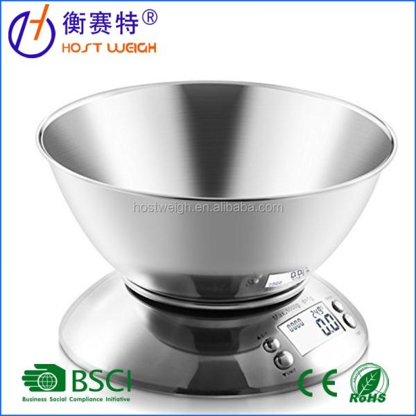 2*AAA Batería Plata 5000g Balanza de alimentos de cocina digital multifuncional con tazón Balanza de plataforma LCD de acero inoxidable portátil