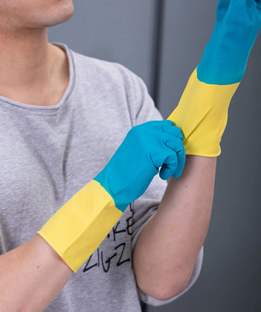 Longueur des gants 30-32CM de vaisselle de cuisine de gants de ménage rayée par troupeau de latex