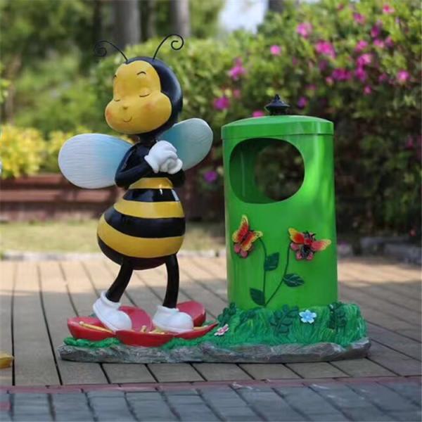 Shopping Center Decoration Yellow Fiberglass Bee Dustbin