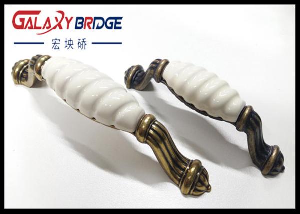 Brass Plated Ceramic Handles And Knobs 128mm Elegance Style porcelain  Furniture Fittings