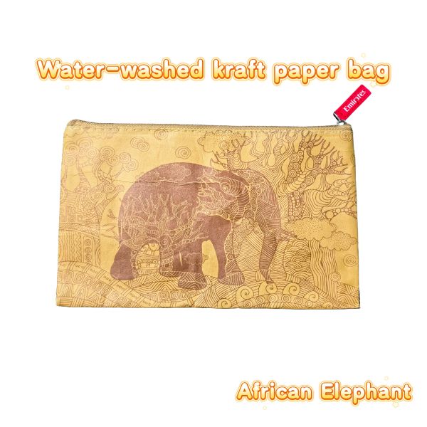 Warm Yellow Kraft Mylar Bags  Elephant  Pattern Cosmetic  Kraft Paper Bags With Logo