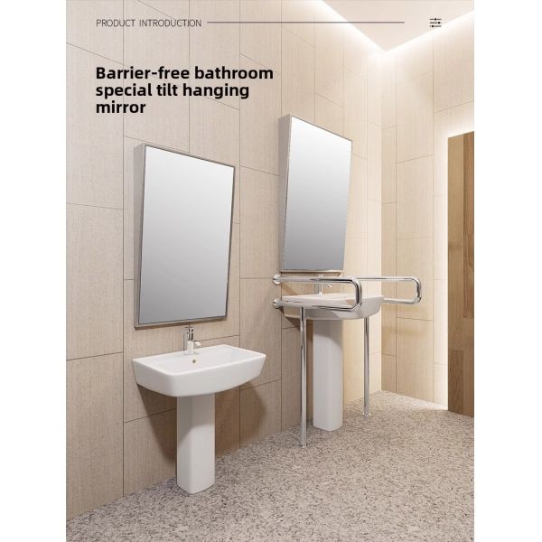 Modern Wall-Mounted Stainless Steel Tilt Mirror IP44 Rated Rectangular for Elderly Care Homes Public Restrooms Disabled Access