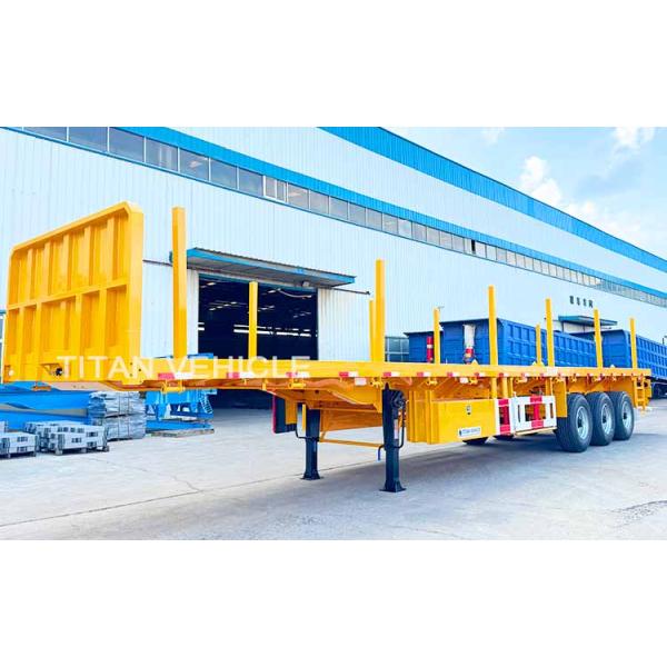 TITAN 3 Axle Flatbed Trailer wilth Columns Wood Log Trailer Timber Trailer Wood Steel Pipe Transport Trailer for Sale