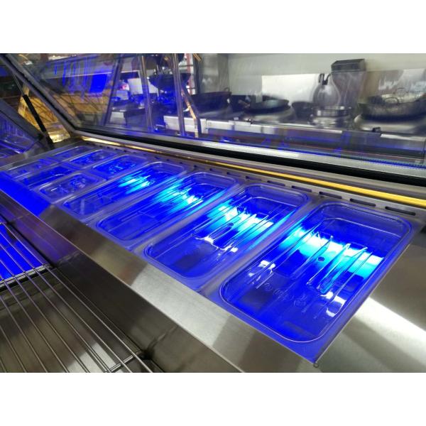 Коммерчески холодильник приготовления уроков пиццы с освещением Рэй охладителя Ундеркунтер воздушного охлаждения 2 дверей голубым