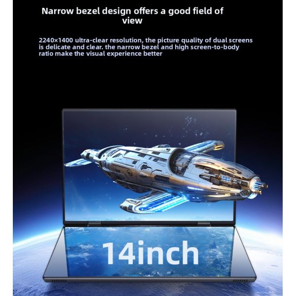 Aether 2026 New Upgraded 14inch Dual Screen Gaming Laptop Intel Processor 360 Flip Design High Efficiency Powerful