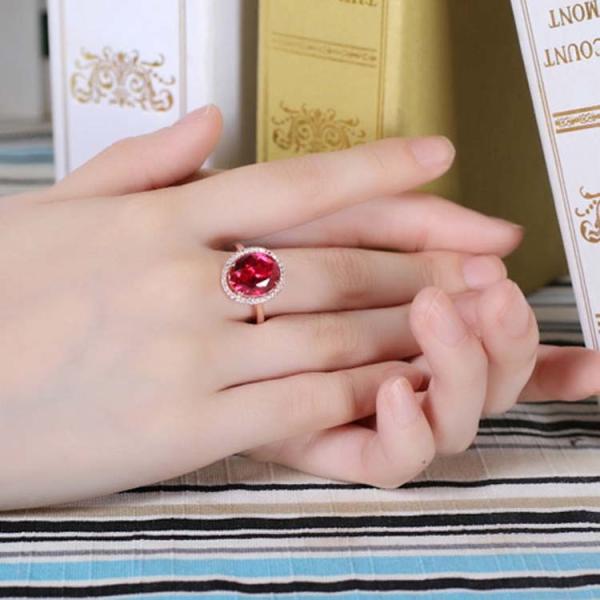 Rose Gold Plated 925 Silver Ring with Red Cubic Zircon Princess Wedding Ring (R12282)