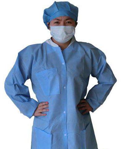 Nonwoven disposable SMS visitor gown,blue visitor gown with Knit collar or turn-down collar