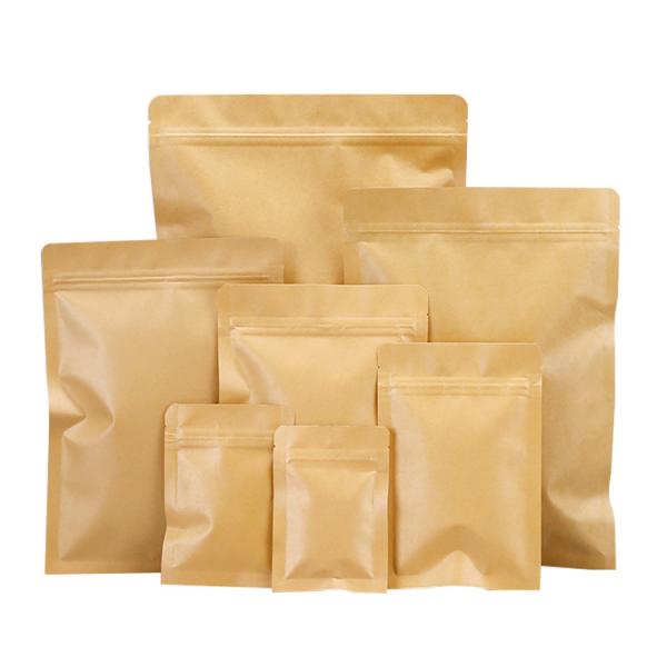 Waterproof Kraft Paper Flat Zipper Pouches Customized Aluminium Foil Lined