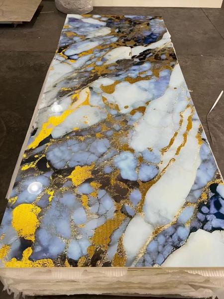 High glossy waterproof UV coated marble wall panel UV marble sheet for interior wall