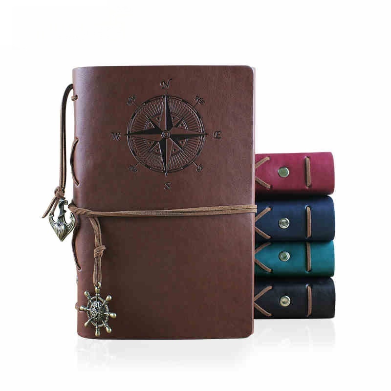 Vintage Unisex Travel Custom Leather Notebook And Journals A6 With Charm Compass