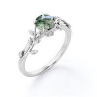 La naturaleza inspiró a Moss Agate Solitaire Engagement Ring verde natural Forest Ring