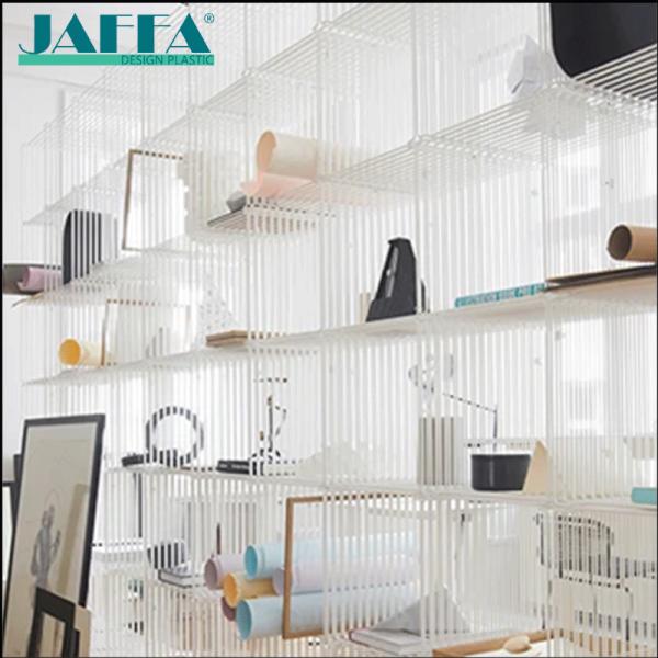 JAFFA Custom Acrylic Frosted Vertical Stripe Display Cabinet, Modular Full-Wall Rack, Luxury Semi-Transparent Artistic Storage Shelf