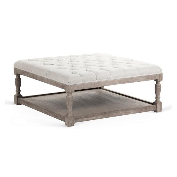 french antique linen fabric home goods tufted square ottoman coffee table for event and wedding