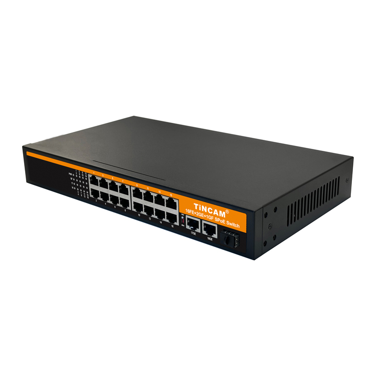 19 Port Passive PoE Switch with 16 Fast Ethernet Non-Standard PoE Ports 2 Gigabit Uplink Ports 1 Gigabit SFP Port 150W 200W 300W 24V 250m Long Range TBC-FP4216N-3PF-V