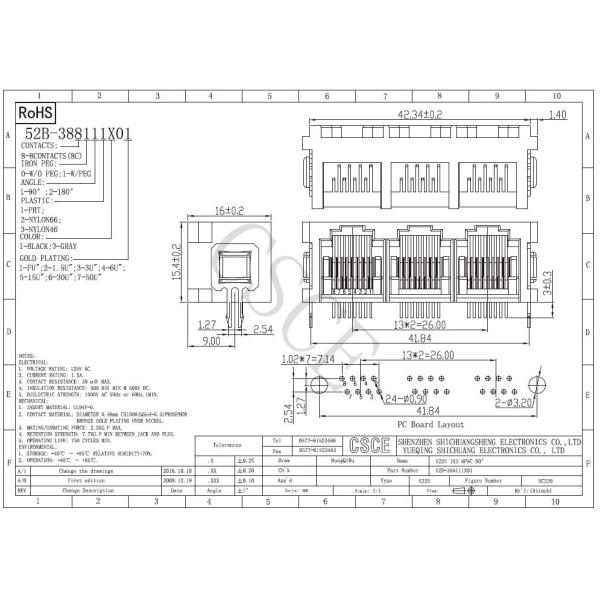 90 Degree RJ45 Multi Port 3 Port Ethernet Jack 5225 Series Rated Voltage 125V