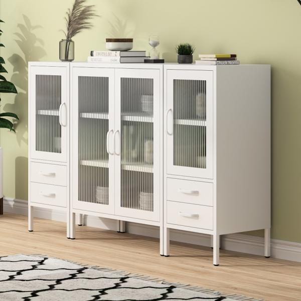 Sideboard Cabinet Steel Foot Storage Tv Stand Storage Cabinets Modern Living Room White Glass Door Dining Sideboards