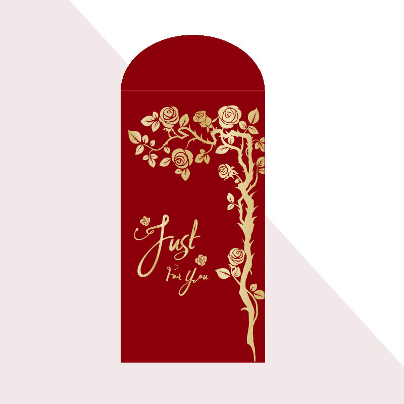 Red Envelopes With Gold Foil Rose And Feather Designs For Gift Packaging