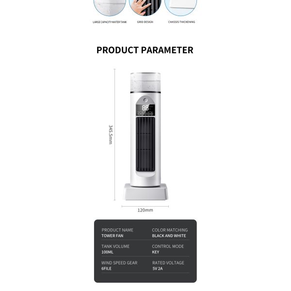 Mini Quiet Tower Fan For Bedroom White USB Charging Mode 3 In 1