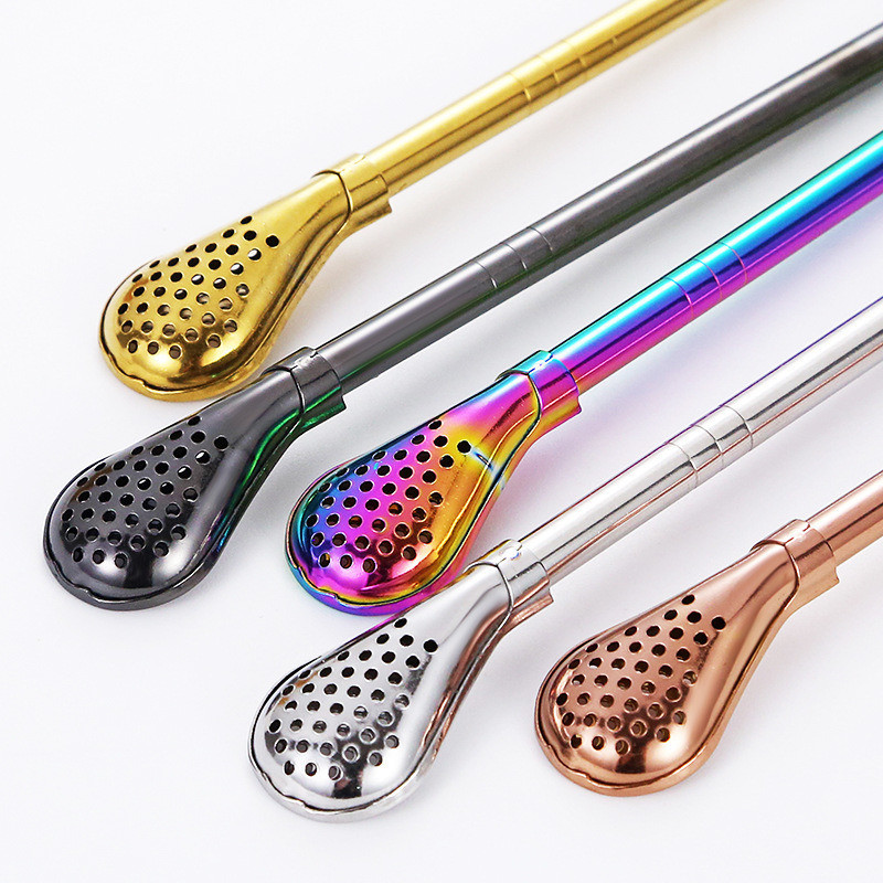 Initial Payment Detachable 304 Stainless Steel Straw Spoon Mate Tea Filter Straws