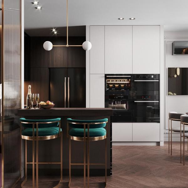 Интеллектуальная кухня Интегрированная кухня Плоская упаковка Лакированные кухонные шкафы