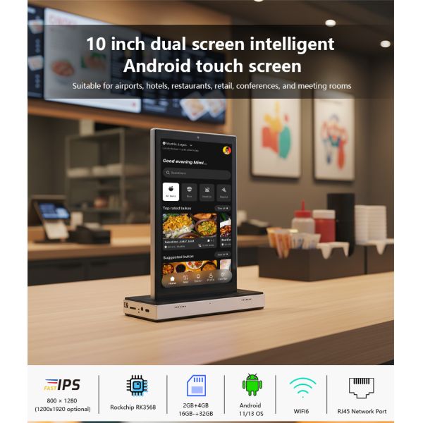 10.1inch dual display desktop android all in one touch screen 4G tablet pc Wi-Fi POE power restaurant othering kisok