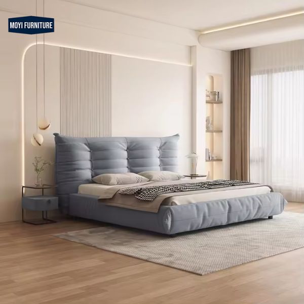 MOYI King Wooden for Room Set Furniture Leather Upholstered Velvet Queen Luxury Velvet Full Size Platform king Bed