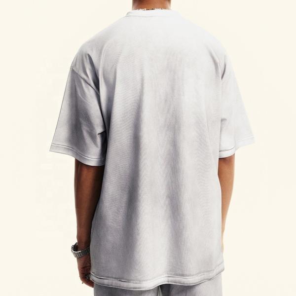 T-shirt de tamanho grande cinza lavado Verão Sorona Tecido rápido Seco Frio Roupas de rua Pesado