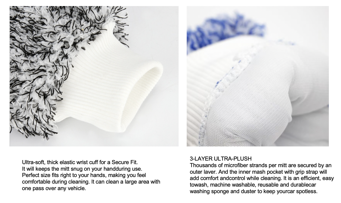 Cyclone Microfiber Car Wash Gloves And Mitts Waterproof 18x28cm Lint Free Machine Washable