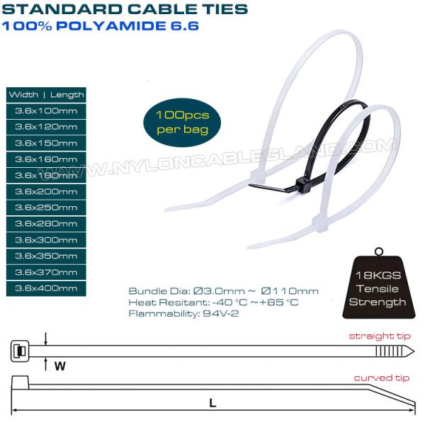 Bridas sujetacables 200mm x3,6 amarracable, cintillo cincho precinto nylon ajustable Ø3~50mm (18kg/40lb) para exteriores
