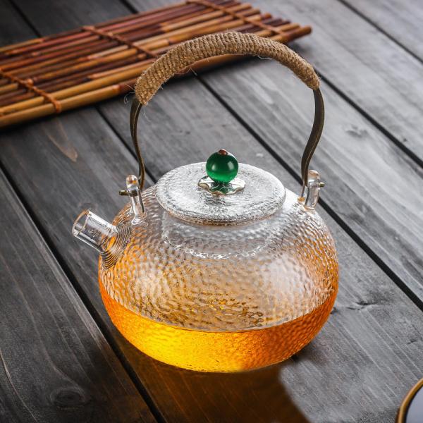 Heat Resistant Enamel Clear Glass Teapot For Blooming Tea / Coffee Custom Size