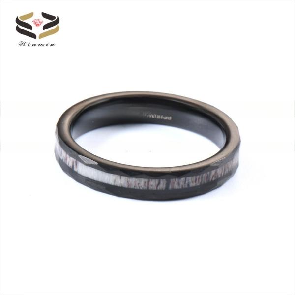 4mm Deer Antler Inlay Hammered Black Tungsten Ring for Women's Wedding Band Comfort Fit Sample Making and Religious Type