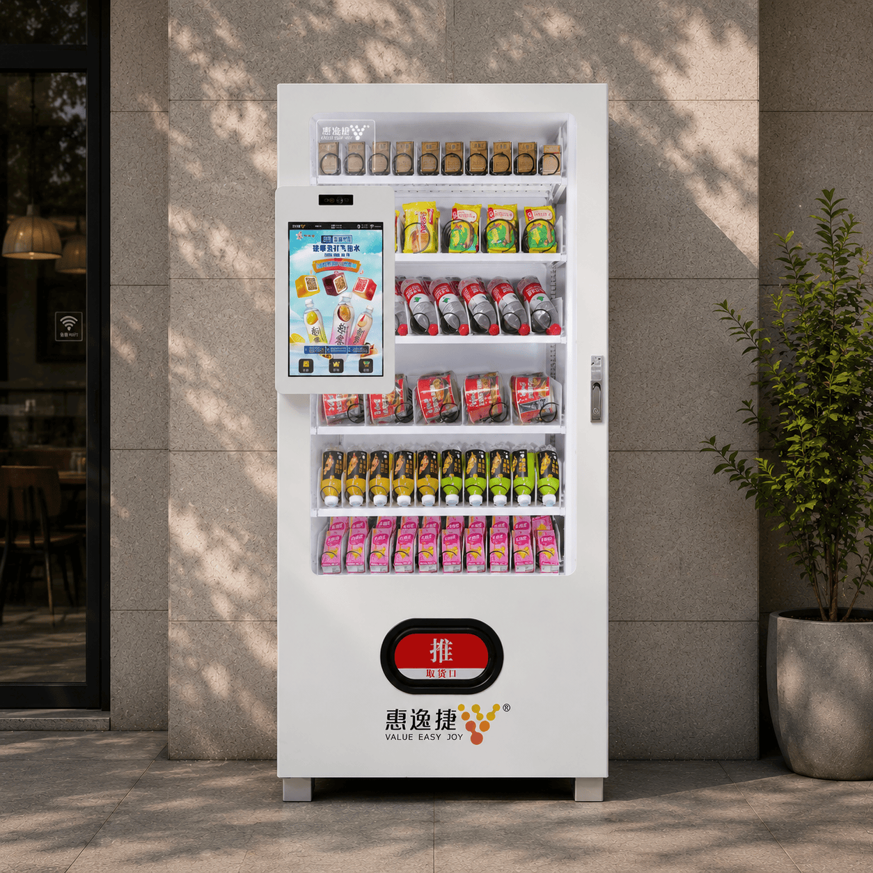 Smart Beverage Vending Machine with 21.5 Inch Touch Screen, Refrigerated Drink Dispenser, Cashless Payment and Remote Management System for Commercial Self Service Retail