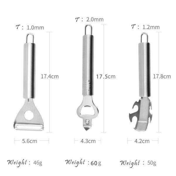 3PCS kitchen gadgets with stainless steel peeler can opener fish scales for kitchen tools