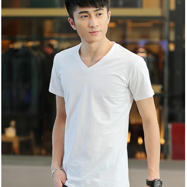 White V Neck Mens T - Shirts Crease Resistant Not Deformed Five-Quarter Sleeve