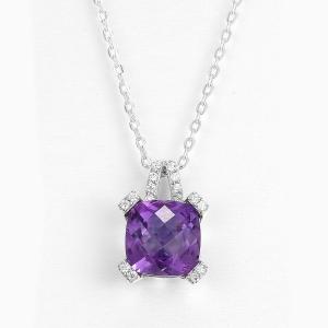 10mm 925 Silver Gemstone Pendant Rhodium Plated Purple