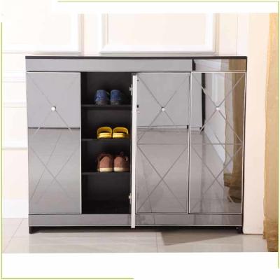 Melamine MDF Diamond Cut 100cm Mirrored Shoe Cabinet
