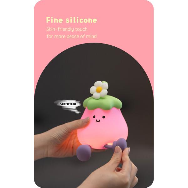 Factory Wholesale Cartoon Soft Silicone LED Night Lights Cute Small Eggplant Bedside Lamps Portable USB Rechargeable Bedroom Night Lights