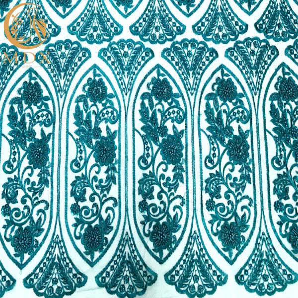 Tulle Lace Green Beaded Sequin Embroidery Fabric For Dress Making