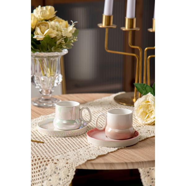 Порцелановый арабский набор турецких чашек из 6 розовых чашек и тарелки